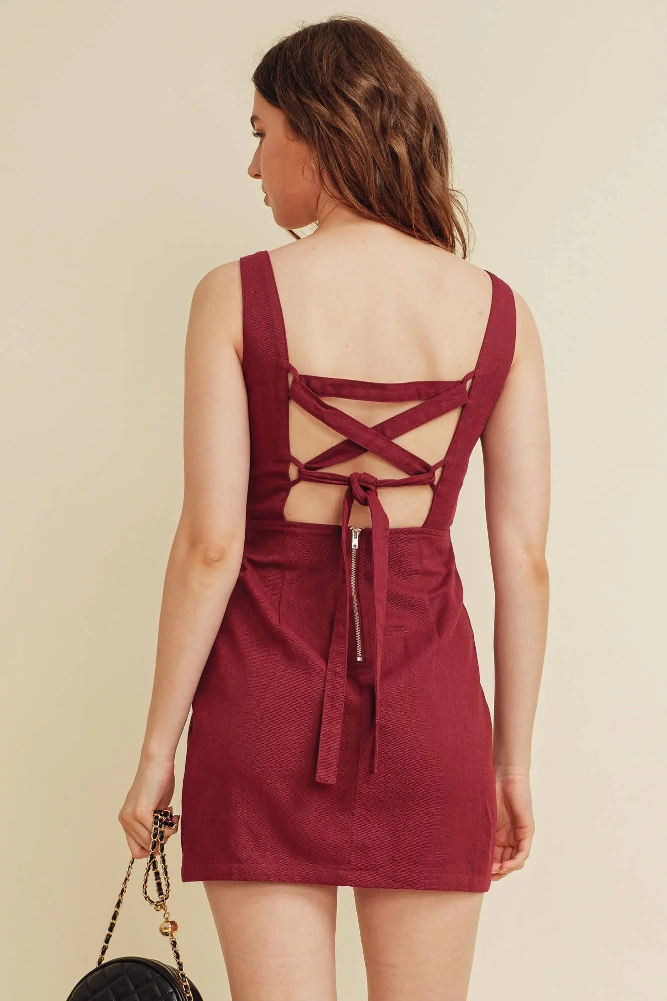 CD10448Y - Lace-Up Back Mini Dress Cloud Ten