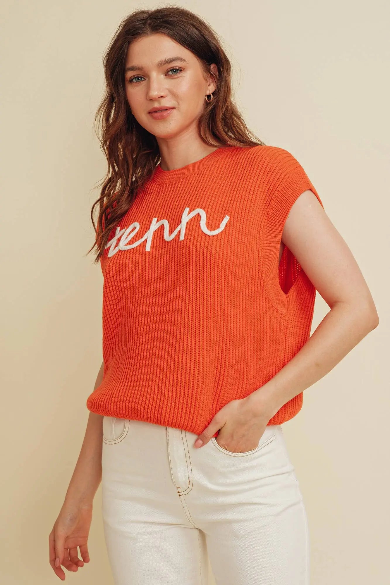 CSW10210Y - 'TENN" EMBROIDERED SLEEVELESS SWEATER TOP Cloud Ten