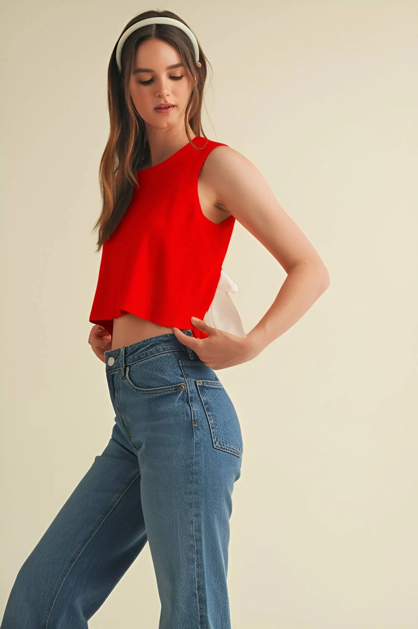 CSW17339 - BACK BOW TIE SLEEVELESS TOP Cloud Ten
