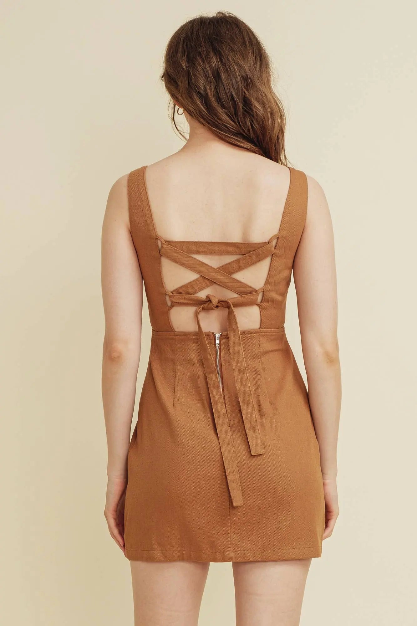 CD10448Y - Lace-Up Back Mini Dress Cloud Ten