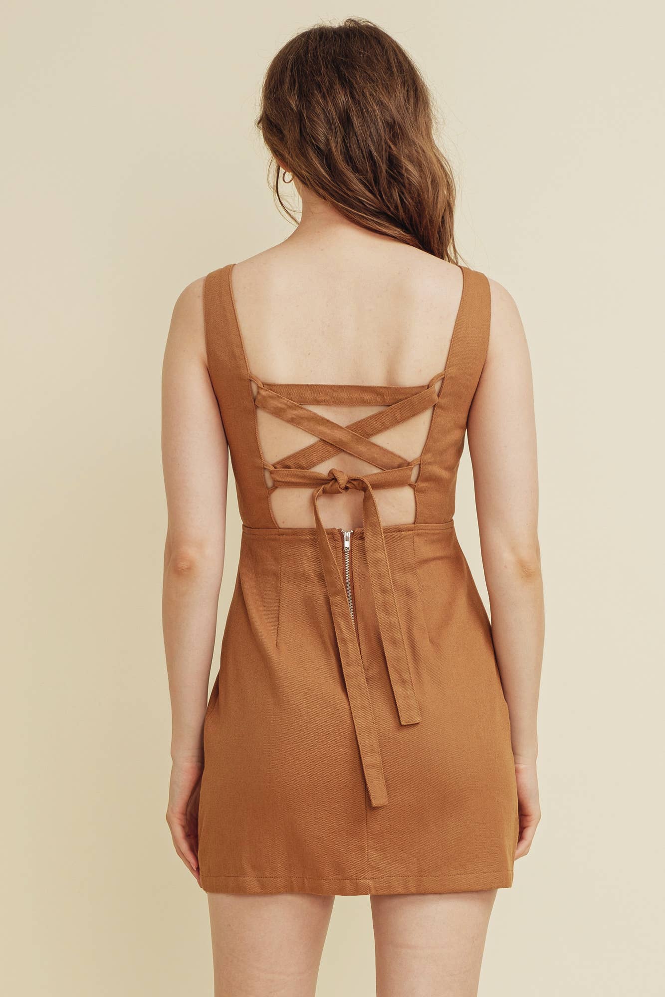 Orange Lace-Up Back Mini Dress Cloud Ten