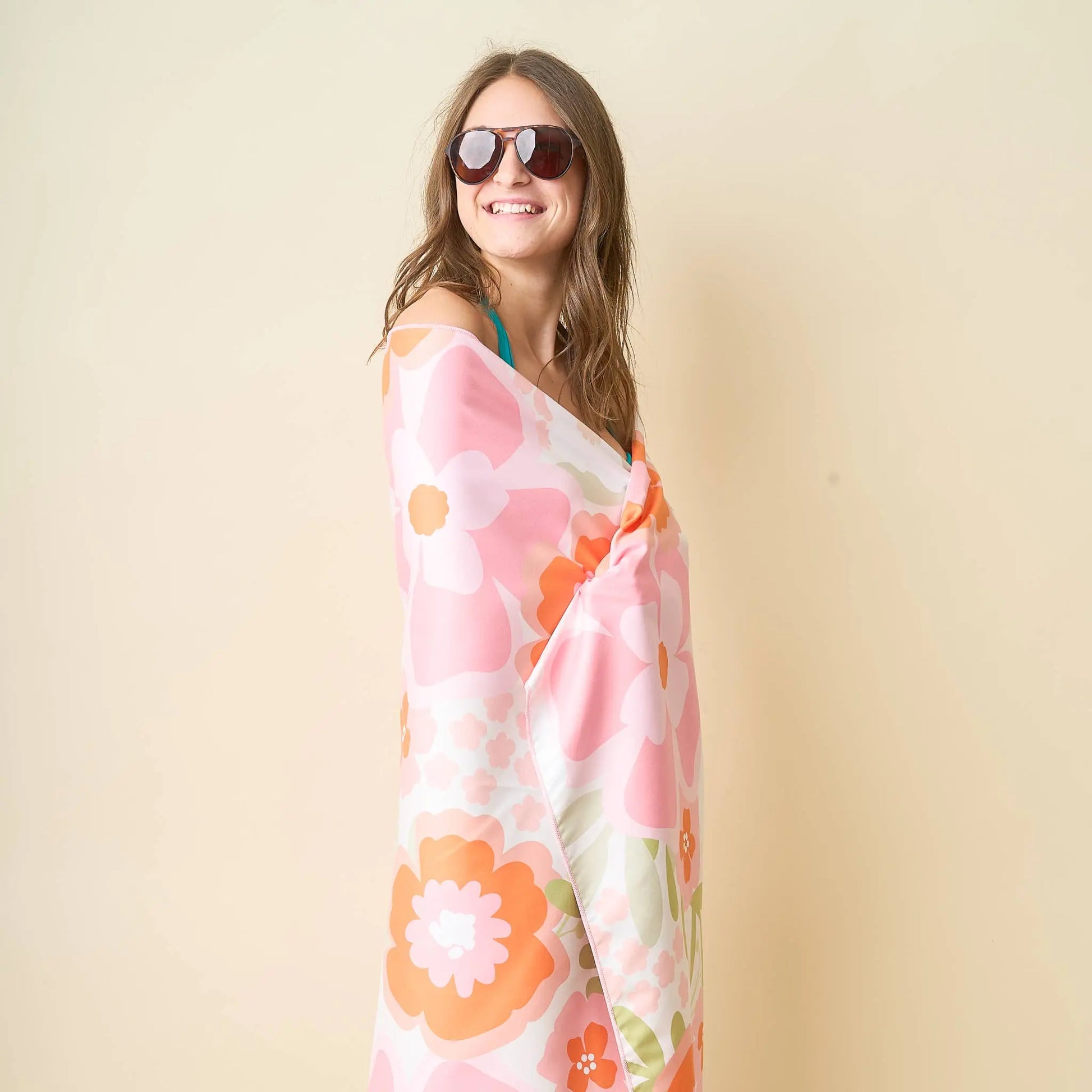 XL Quick-Dry Beach Towel - Beyond Blooms Pink Orange The Darling Effect