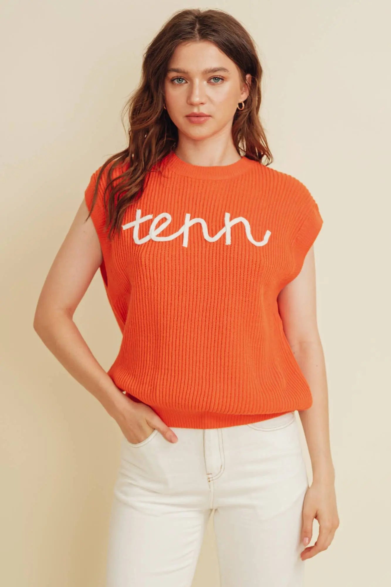 CSW10210Y - 'TENN" EMBROIDERED SLEEVELESS SWEATER TOP Cloud Ten