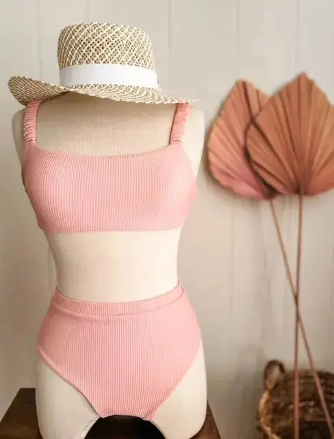 Pink Ribbed High Waist Bottoms The-Beachy-Traveler