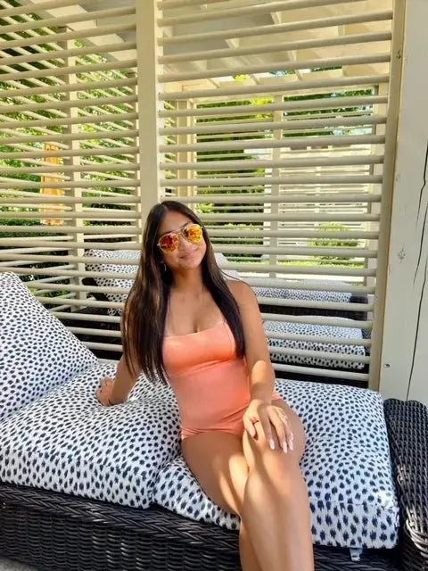Orange Shiny One-Piece The-Beachy-Traveler