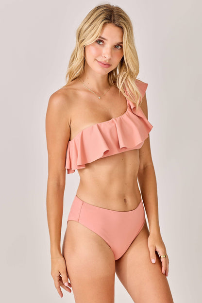 Ruffled One Shoulder Mid Waisted Bikini Set Envya