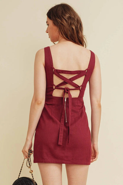 CD10448Y - Lace-Up Back Mini Dress Cloud Ten
