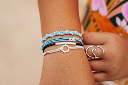 "Dream" Silver Hexagon Charm Blue Hair Tie Bracelets K'Lani hair tie bracelets