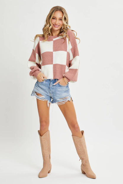 CHECKER RELAXED FIT COMFY SWEATER Sweet Lovely by Jen