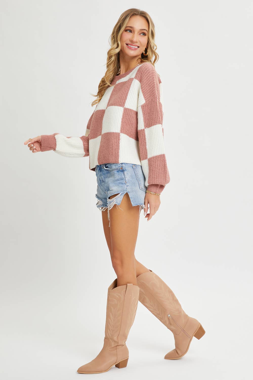 CHECKER RELAXED FIT COMFY SWEATER Sweet Lovely by Jen