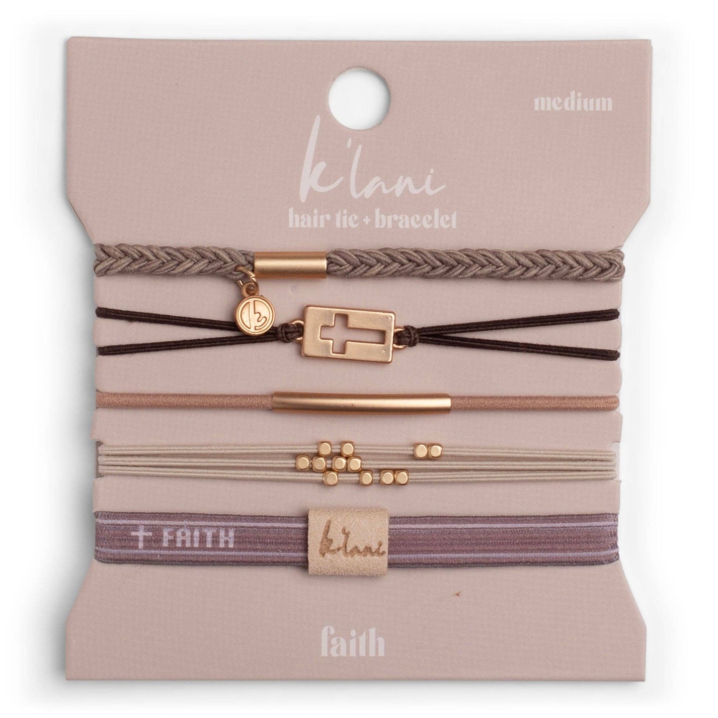 "Faith" Gold Cross Hair Tie Bracelet Set K'Lani hair tie bracelets