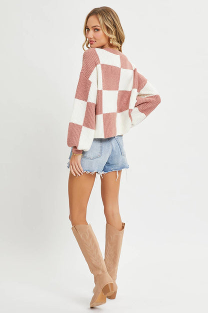 CHECKER RELAXED FIT COMFY SWEATER Sweet Lovely by Jen