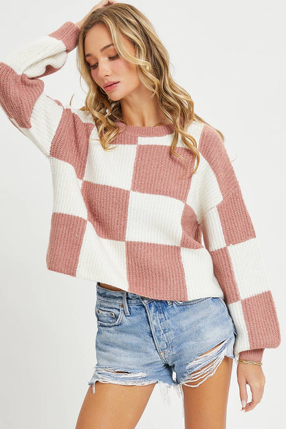 CHECKER RELAXED FIT COMFY SWEATER Sweet Lovely by Jen