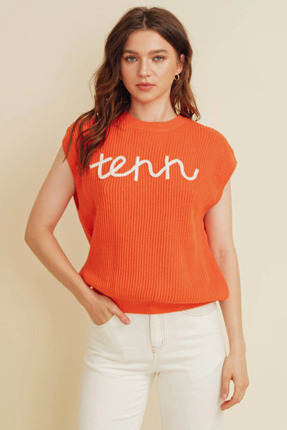 CSW10210Y - 'TENN" EMBROIDERED SLEEVELESS SWEATER TOP Cloud Ten