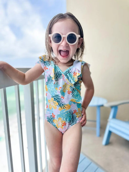 Girls Tropical Ruffle One Piece The-Beachy-Traveler