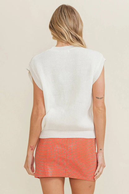 CSW10210Y - 'TENN" EMBROIDERED SLEEVELESS SWEATER TOP Cloud Ten