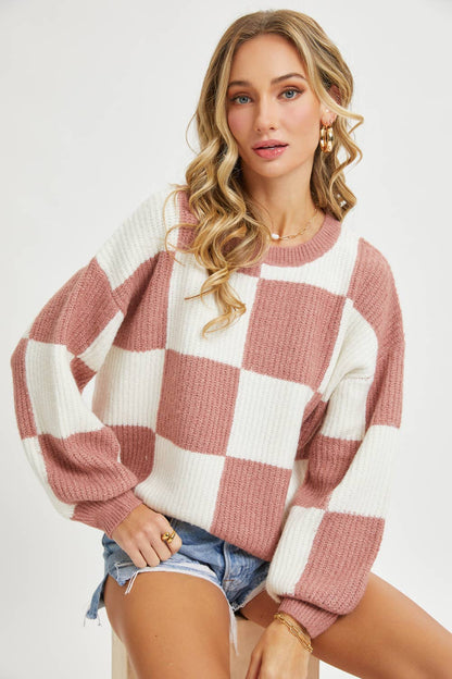 CHECKER RELAXED FIT COMFY SWEATER Sweet Lovely by Jen