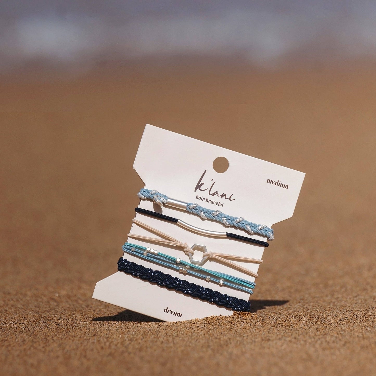 "Dream" Silver Hexagon Charm Blue Hair Tie Bracelets K'Lani hair tie bracelets