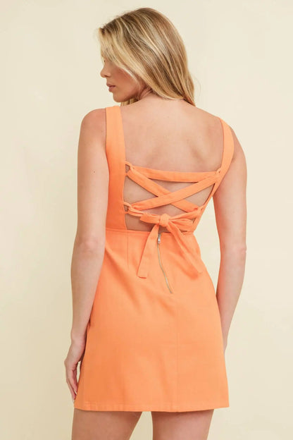 CD10448Y - Lace-Up Back Mini Dress Cloud Ten